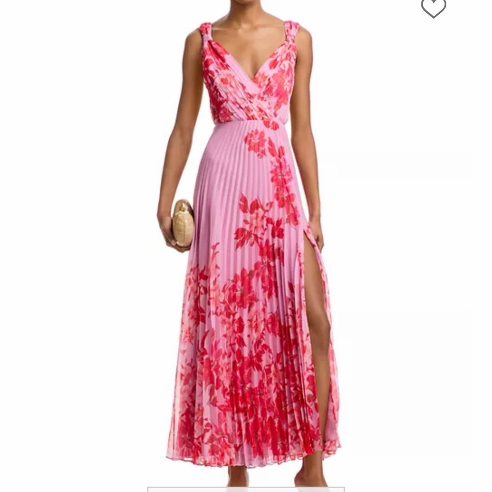 AQUA Pleated Floral Guest of Dress